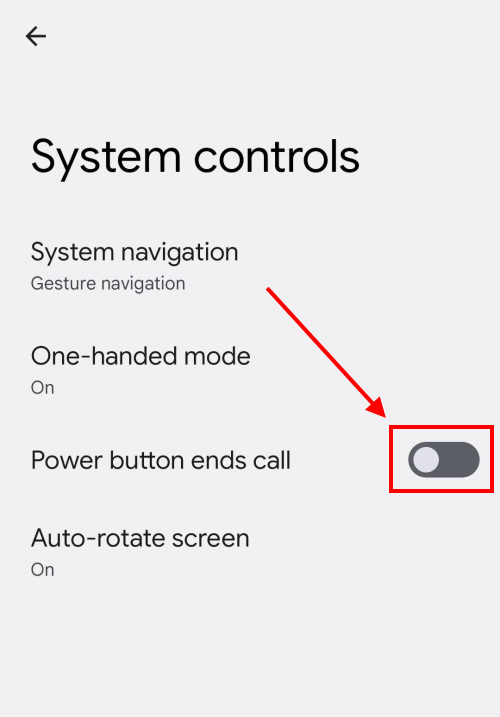 Tap the toggle switch for Power button ends call